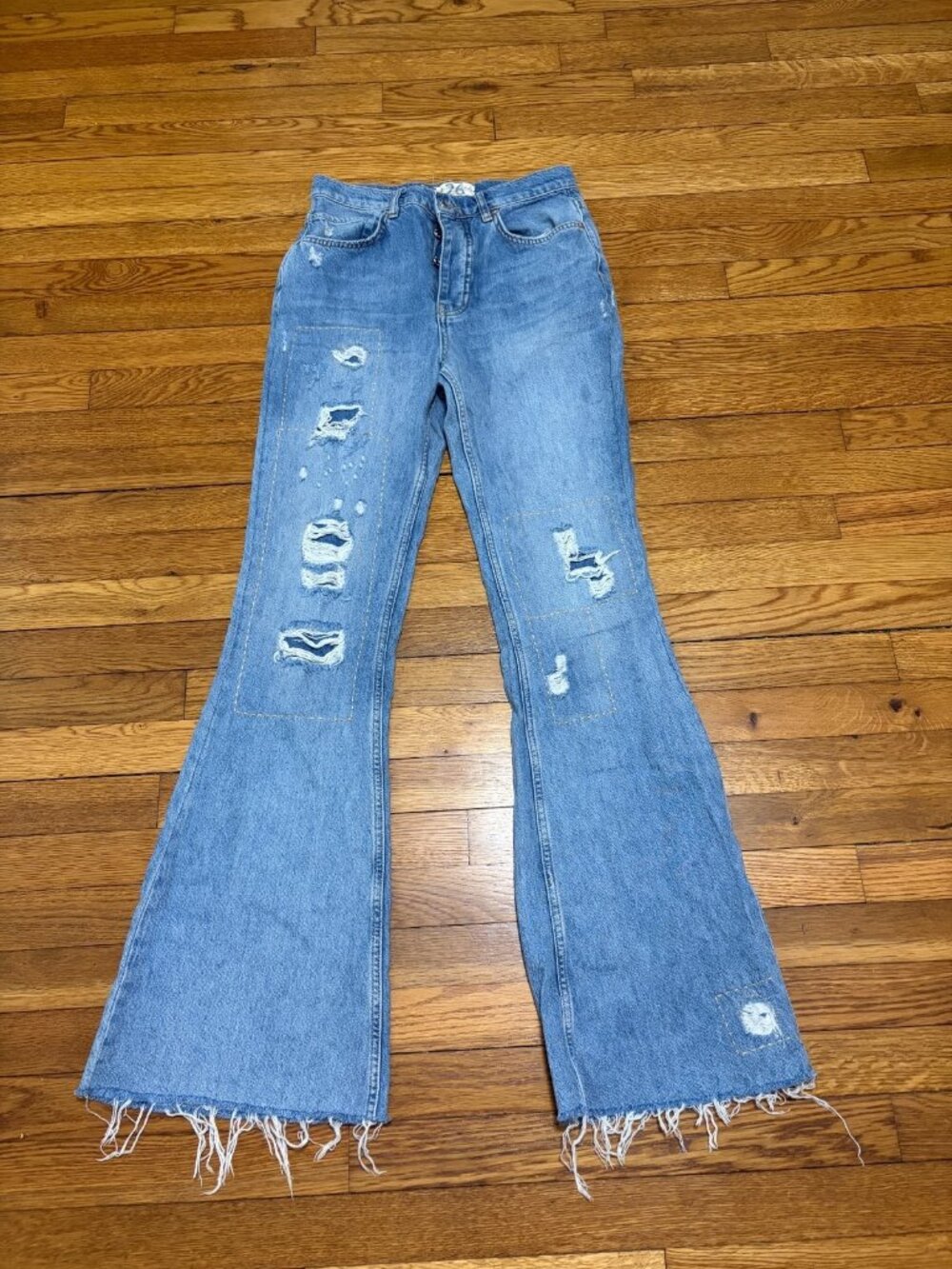 We The Free People Womens Flare Jeans Size 26 Blue Distressed Denim Button Fly